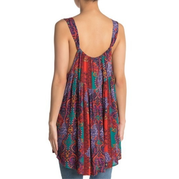 Final Sale! Free People Count Me In Trapeze Top Mini Dress Blue Red Combo - Picture 3 of 10